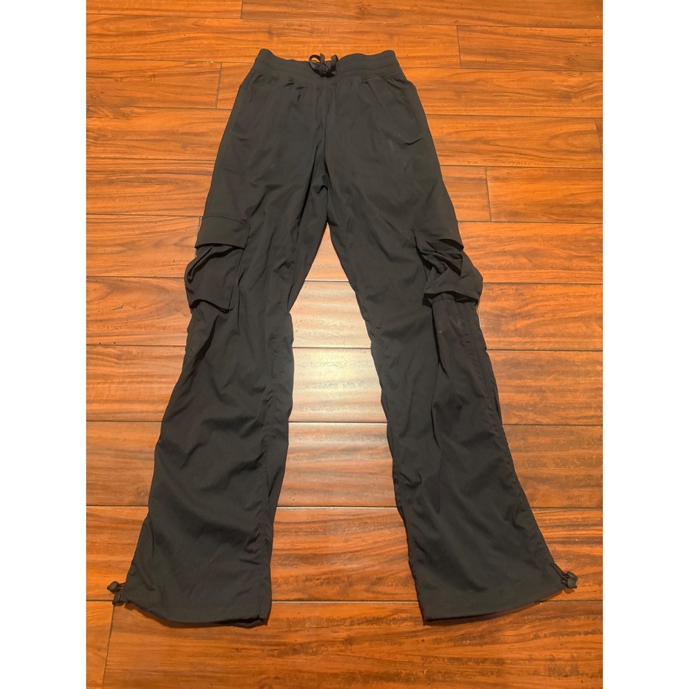 Lululemon Black Cargo Pants Pinstripe Drawstring Bungee XXS